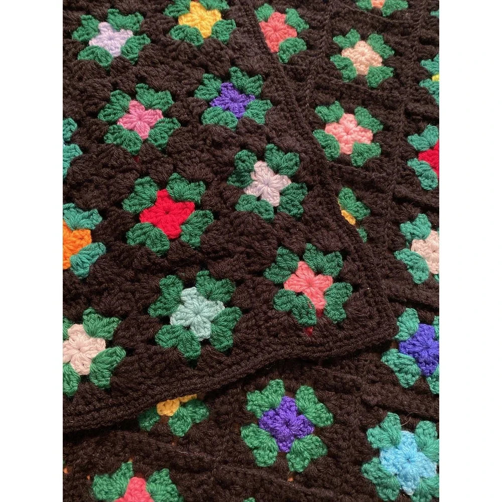 Vtg Square Black Afghan 69